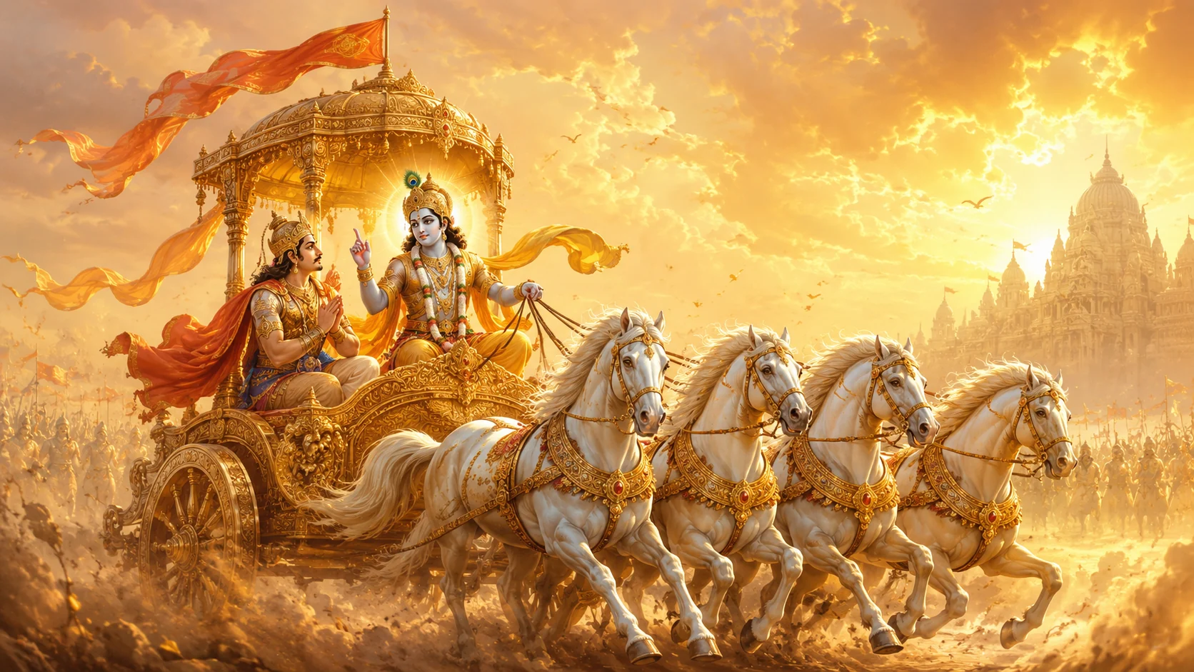 Krishna guiding Arjuna